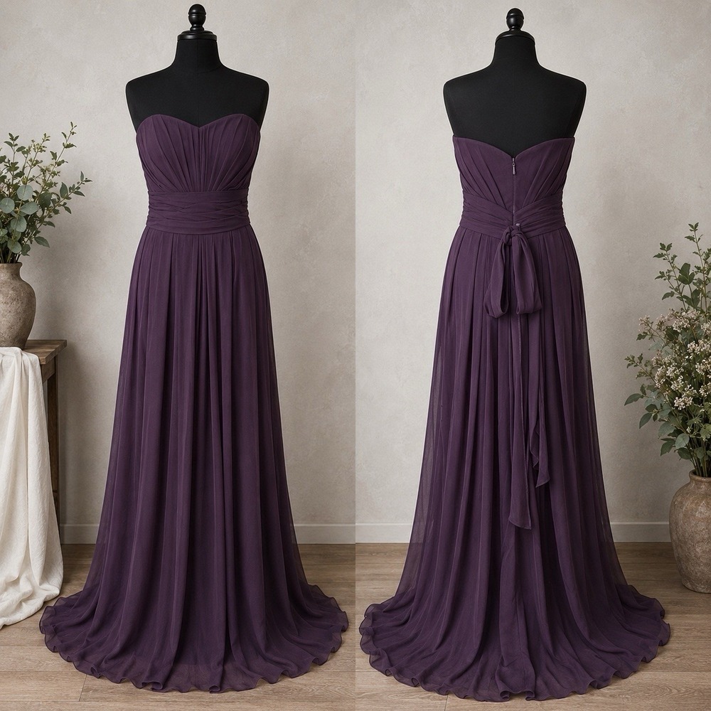 Bill Levkoff Strapless Chiffon Gown Formal Dress Eggplant Purple Sz 12